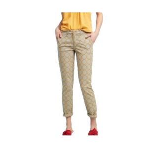 Chino Pant Relaxed Embroidered circles Khaki Yellow color Size 26 ANTROPOLOGIE